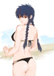 alternate_body_type alternate_costume bikini black_bikini black_hair braided_hair canon_genderswap cigarette colored_skin dark_blue_hair female female_only genderswap_(mtf) gintama hijikata_tenko hijikata_toshiro long_hair looking_at_viewer looking_back nipple_bulge otao_ta rear_view rule_63 sideboob sketch smoking solo swimwear thong twin_braids