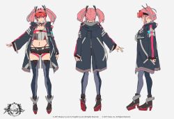 2017 alternate_version_available azur_lane belly_button_piercing bremerton_(azur_lane) character_sheet clothed clothed_female collar high_heels life_preserver manjuu_(company) oversized_jacket pink_eyes pink_hair sunglasses_on_head thighhighs twintails yongshi yostar