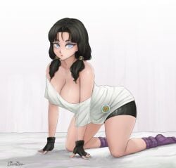 all_fours big_ass big_breasts cleavage dismaiden dragon_ball dragon_ball_z female female_only light-skinned_female looking_at_viewer socks thick_thighs videl