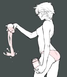 asakura_noi canon_genderswap colored_sketch female female_only genderswap_(mtf) ginko_sakata gintama gintoki_sakata milk milk_carton panties partially_colored profile rule_63 short_hair sideboob sketch small_breasts solo spilled_drink topless topless_female very_short_hair