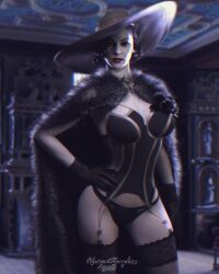 1girls 3d alcina_dimitrescu ass black_panties black_thong black_underwear breasts capcom daz_studio female female_only fur_coat high_heels huge_breasts iray lace-trimmed_bra lace-trimmed_panties lace_panties lace_thong lace_trimmed_lingerie lace_underwear lingerie milf pale-skinned_female pale_skin panties resident_evil resident_evil_8:_village solo tall_female thick_thighs thong thong_panties thong_underwear underwear vampire video_games