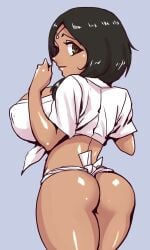 big_ass big_breasts black_hair brown_eyes brown_skin bubble_butt circlet deusa female female_only fundoshi gaolang_wongsawat genderswap_(mtf) huge_breasts japanese_clothes kengan_(series) kengan_ashura looking_at_viewer looking_back rear_view rule_63 shiny_skin sideboob smile solo tan_skin thick_thighs thong tied_shirt wide_hips yamakasa