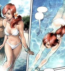 beach bikini fully_clothed jean_grey marvel marvel_comics phoenix_(x-men) sana_takeda straight_hair swimming swimsuit x-men