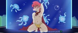 aquarium blush bulge_through_clothing cape epithet_erased giovanni_potage male pink_hair underwear