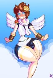 1boy androgynous angel animate_inanimate blue_eyes brown_hair bulge inanimate_transformation inflatable kid_icarus male male_only mind_control pit_(kid_icarus) sex_toy smutstrut solo solo_male thick_thighs transformation wide_hips wings