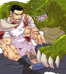 2boys bara capcom chris_redfield gay human hunter_(resident_evil) male male_only muscle muscles resident_evil ron9 scalie undressing yaoi