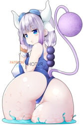 1girls aged_up ass ass_focus big_ass big_breasts big_butt breasts eating female horns hotvr huge_breasts ice_cream kanna_kamui large_penis miss_kobayashi's_dragon_maid partially_submerged partially_visible_vulva shortstack solo swimsuit thick_ass thick_thighs water