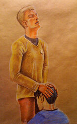 2boys fellatio gay human interspecies james_t._kirk looking_pleasured looking_up male male_only oral spock star_trek starfleet_insignia starfleet_uniform tagme traditional_media_(artwork) tripperfunster vulcan_(species)