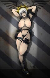 1girls adepta_sororitas big_breasts breasts cigarette female female_only imperium_of_man nipples sister_of_battle sister_pury solo solo_female veniel warhammer_(franchise) warhammer_40k