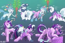 absurd_res accessory alicorn anthro balls blush bodily_fluids bow_ribbon cutie_mark dated digital_media_(artwork) duo dusk_shine_(mlp) english_text equid equine erection feathered_wings feathers feral friendship_is_magic frottage fur furgonomics gay genital_fluids genitals goo_transformation hair hasbro hi_res horn kiss_on_lips kissing making_out male male/male mammal meowstic miramore multicolored_hair my_little_pony nintendo nude open_mouth penis pokemon purple_body purple_fur purple_hair ribbons rule_63 sex signature simple_background staff_of_sameness stellar_gleam_(mlp) sylveon tail tail_accessory tail_bow tail_ribbon text tongue transformation unicorn white_body white_fur wings