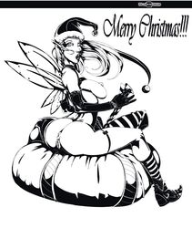 blacksword breasts butterfly_wings christmas elf female female_only monochrome solo tagme wings