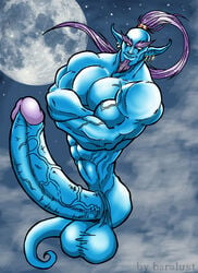 bara baralust blue_skin djinn earrings genie hair large_balls large_penis male male_only mythology penis ponytail purple_hair tied_hair