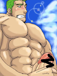 1boy bar_censor human male male_only masturbation one_piece ron9 roronoa_zoro solo