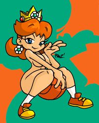 bad_censor ball basketball censored covering covering_breasts covering_crotch female female_only human mario_(series) mario_hoops_3_on_3 nintendo praiz princess_daisy solo