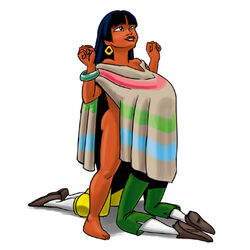 1girls 2boys black_hair breasts carelessdoodler chel clothing dark-skinned_female dark_skin dreamworks female interracial long_hair native_american poncho the_road_to_el_dorado threesome tulio_(the_road_to_el_dorado) unseen_male_face white_background white_socks