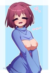 1girls 2d breasts breasts_out female female_frisk female_human female_only frisk human nipples nuvex solo solo_female tagme undertale undertale_(series)