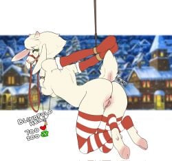 anthro anus bondage bondage bound bovid caprine clothing female fur genitals hi_res legwear mafty_(artist) mammal pussy sheep solo stockings white_body white_fur