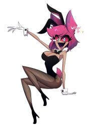 1girls alastor_(hazbin_hotel) bunny_costume female_alastor_(hazbin_hotel) female_only hazbin_hotel high_heels pink_hair rule_63 solo usagi_star