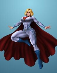 1girls abs alternate_costume alternate_version_available babyboombala big_breasts blonde_hair blue_boots blue_eyes bobcut bodysuit cameltoe cape dc dc_comics dc_extended_universe edit female female_only fully_clothed kara_zor-l karen_starr muscles muscular muscular_female power_girl red_cape solo solo_female superman_(cosplay) tagme third-party_edit white_bodysuit