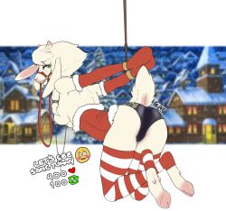 absurd_res anthro bondage bondage bound bovid caprine clothing female fur hi_res legwear mafty_(artist) mammal sheep solo stockings white_body white_fur