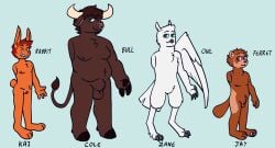 1cuntboy 3boys anthro bull cole_(ninjago) cumsodas cuntboy female ferret furry intersex jay_(ninjago) kai_(ninjago) lego ninjago non-human owl rabbit reference_sheet toony vagina zane_(ninjago)