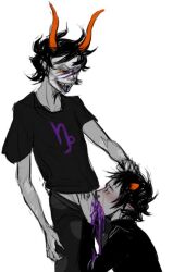 2boys blowjob gamzee_makara gay homestuck horns karkat_vantas male_only ms_paint_adventures purple_cum tagme tears troll unusual_penis