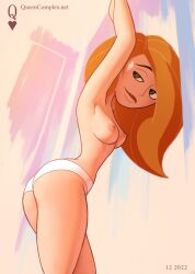 1girls armpits arms_up ass bedroom_eyes bubble_butt disney disney_channel female female_only green_eyes kim_possible kimberly_ann_possible long_hair medium_breasts nipples orange_hair panties_only queencomplex solo straight_hair topless topless_female