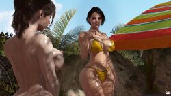 1futa 2girls 3d artist_request brown_hair claire_redfield female futa_on_female futanari intersex jill_valentine jill_valentine_(sasha_zotova) resident_evil source_request tagme tagme_(artist)