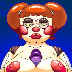 1girls animatronic baby_(fnafsl) big_breasts big_lips big_penis blush cheeks chszan_chan circus_baby circus_baby_(fnaf) eyelashes five_nights_at_freddy's five_nights_at_freddy's:_sister_location fnaf green_eyes incest lips lipstick looking_at_viewer looking_back_at_viewer paizuri pale_skin penis_between_breasts purple_skin red_areola red_hair red_nipples robot scottgames sister_location straight twintails white_body white_skin william_afton