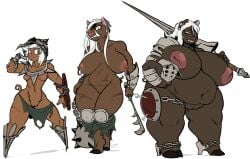 anthro anthrofied armor bbw big_breasts breasts brown_body brown_skin chubby color_edit colored curvy_figure darkest_dungeon domestic_pig edit fantasy female genitals group headgear helmet hi_res huge_breasts jinti_(artist) jintonic mammal melee_weapon nipple_piercing nipples overweight overweight_female piercing pig_girl prosthetic prosthetic_hand prosthetic_leg prosthetic_limb pussy standing suid suina sus_(pig) swine_chopper_(darkest_dungeon) swine_slasher_(darkest_dungeon) swinefolk_(darkest_dungeon) swinetaur_(darkest_dungeon) sword voluptuous warthog weapon wide_hips