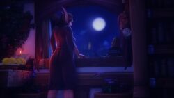 1girls blizzard_entertainment blood_elf chubby night nightgown pensive pinup tense thegrteam thick_thighs warcraft window world_of_warcraft