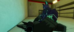 2boys 3d anal_sex blue_markings blush cyan_markings furry gay gootraxian grey_fur jammer_(kaiju_paradise) jammerfan83 kaiju_paradise purple_fur roblox roblox_game self_upload sinox_(kaiju_paradise) tagme