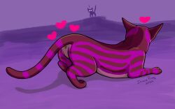 domestic_cat duo felid feline felis female feral fur heart hi_res insaneproxy_(artist) male male/female mammal pink_body pink_fur purple_body purple_fur simple_background striped_body striped_fur stripes