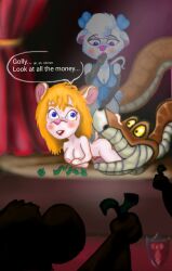 anthro anthro_only cat chip_'n_dale_rescue_rangers feral furry gadget_hackwrench kaa knotalot miss_kitty_mouse money mouse snake snake_vore spotlight stage text the_great_mouse_detective the_jungle_book vore what