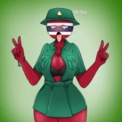 1girls ahe_gao big_breasts clothing countryhumans countryhumans_girl red_body red_skin tagme thailand_(countryhumans)