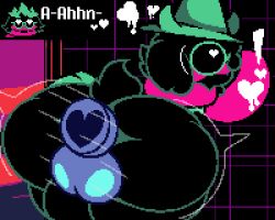 anal ass_focus ass_slap ass_up balls bent_over big_ass big_penis black_body blush deltarune dialogue femboy gay girly goat heart-shaped_pupils kris_(deltarune) male/male nervous ralsei spacebotbutt3k tail