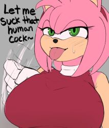 1girls amy_rose asking_for_it big_breasts blowjob_gesture breasts breasts breasts fellatio_gesture female female_pervert green_eyes hedgehog huge_breasts invitation inviting large_breasts looking_at_viewer pink_hair pov red_dress sega short_hair smug sonic_(series) sonic_the_hedgehog_(series) talking_to_viewer tease teasing teasing_viewer tenshio text tongue tongue_out top_heavy