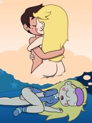 1boy 1girls ankle_socks anklehighs arms_around_partner ass blue_socks dream eggrobotman kissing marco_diaz masturbation sleeping socks star_butterfly star_vs_the_forces_of_evil striped_socks unseen_male_face wet_dream