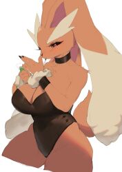 anthro anthrofied big_breasts breasts cleavage clothed clothing female fur furry furry_only game_freak lopunny nintendo pokémon_(species) pokemon pokemon_(species) pokemon_only solo tail thick_thighs woobin94