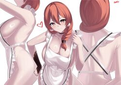 1girls apron apron_only blush different_poses female female_only hairclips heart hjkl42332(25) light-skinned_female light_skin looking_at_viewer mirolive orange_eyes orange_hair sideboob smile solo tabasuko_(virtual_youtuber) virtual_youtuber