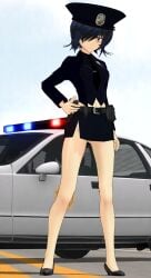 1girls 2021 3d 3d_(artwork) blue_hair car color digital_media_(artwork) hi_res lismo320 mmd nazo_no_kanojo_x pinup police police_car police_uniform scissors short_skirt urabe_mikoto