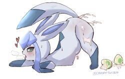 <3_eyes absurd_res ahkin blue_body blue_eyes blush eeveelution egg female feral generation_4_pokemon glaceon heart hi_res nintendo open_mouth pokémon_(species) pokemon pokemon_(species) pokemon_egg pokemon_only simple_background solo tongue tongue_out video_games white_background