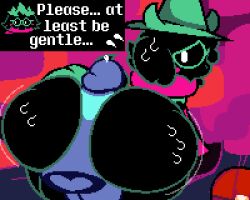 ass_focus ass_slap ass_up balls bent_over big_ass big_penis black_body blush deltarune dialogue english_text femboy gay girly goat hot_dogging imminent_sex kris_(deltarune) male/male nervous ralsei spacebotbutt3k tail text