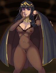 1girls axel_hell bangs black_hair bodystocking breasts cape cleavage eyeshadow female female_only female_pubic_hair fire_emblem fire_emblem_awakening large_breasts legs lipstick long_hair looking_at_viewer nintendo pubic_hair purple_eyes purple_lips purple_lipstick revealing_clothes see-through smile solo tharja_(fire_emblem) thick_thighs thighs