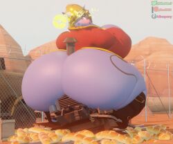 1girls 3d artist_name ass bread breaking character_request crushed_object curves curvy curvy_body curvy_female desert destruction dinopony exposed exposed_ass funny hat helmet massive_ass massive_butt massive_hips massive_thighs team_fortress_2 thick train train_tracks