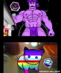 armpit_hair bara feline juke's_towers_of_hell kendrick_nsfw meme muscular muscular_male pubic_hair pubic_hair_peek purple_skin roblox roblox_game robloxian tagme toaaa_(jtoh) towerhuman_(jtoh)