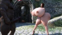 bethesda_softworks bruh_moment dark-skinned_male huge_ass huge_breasts huge_cock makad321 milf outside penis redguard skyrim the_elder_scrolls