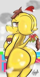 2022 animal_crossing ass breasts brown_eyes brown_hair eloise_(animal_crossing) female female_only looking_at_viewer looking_back mii2sii nintendo nipples