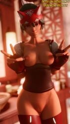 1girls 3d 3d_(artwork) blender blizzard_entertainment breasts kiriko_(overwatch) overwatch overwatch_2 solo solo_female tracerlover