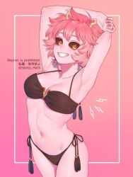 bikini female female_only looking_at_viewer mina_ashido my_hero_academia pink_hair pink_skin siketa_matti solo yellow_eyes